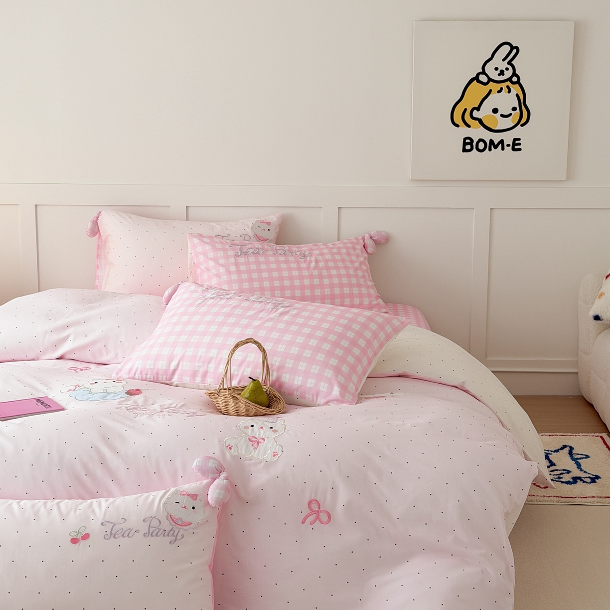 91家纺网 家纺一手货源 找家纺 懒猫家纺 2026新款【童趣系列】全棉纯棉印花刺绣套件【带礼盒】【带图片同款立体蝴蝶结】 小猫晚安曲