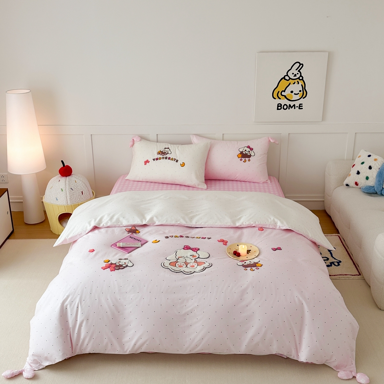 91家纺网 家纺一手货源 找家纺 懒猫家纺 2026新款【童趣系列】全棉纯棉印花刺绣套件【带礼盒】【带图片同款立体蝴蝶结】 兔宝云朵屋