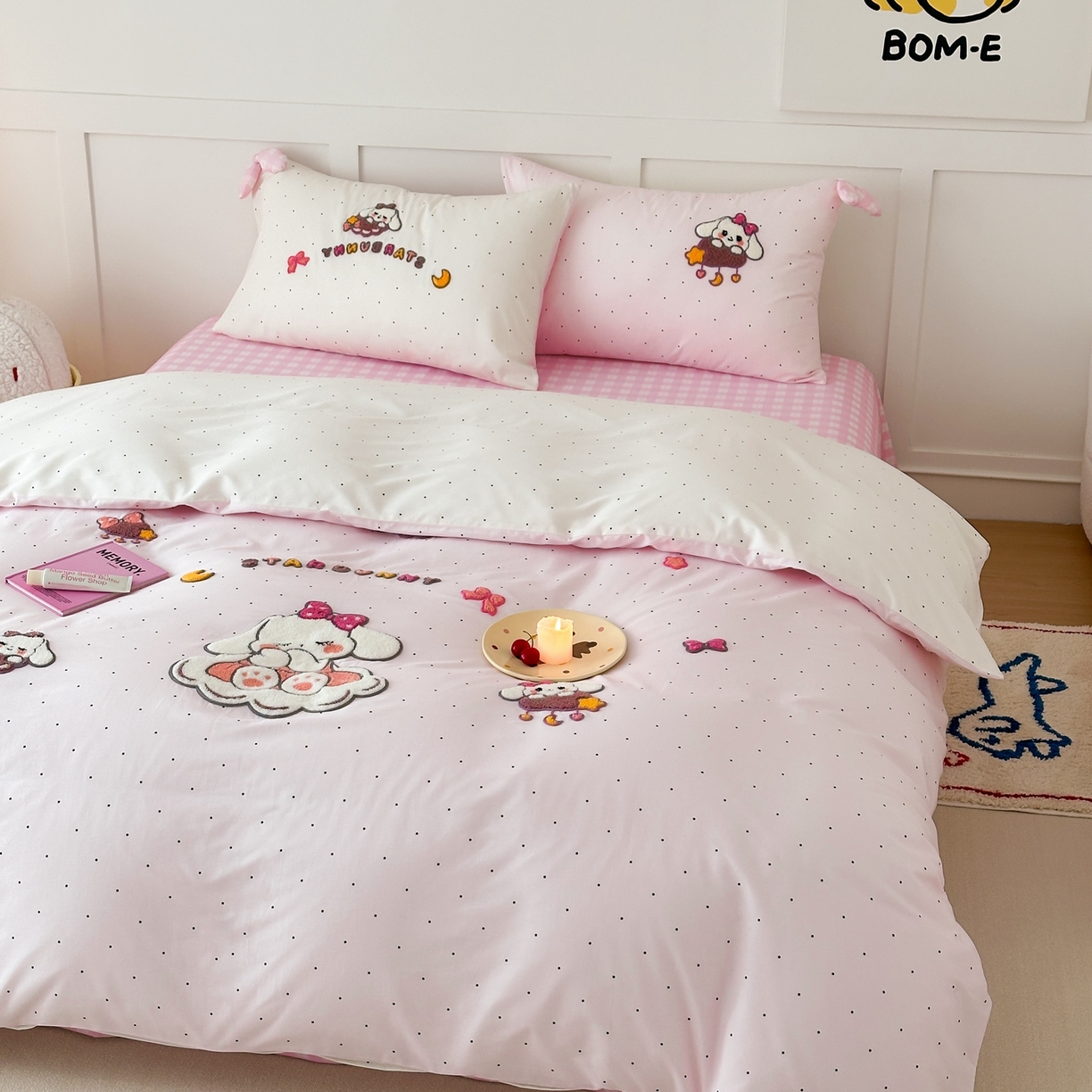 懒猫家纺 2026新款【童趣系列】全棉纯棉印花刺绣套件【带礼盒】【带图片同款立体蝴蝶结】 兔宝云朵屋