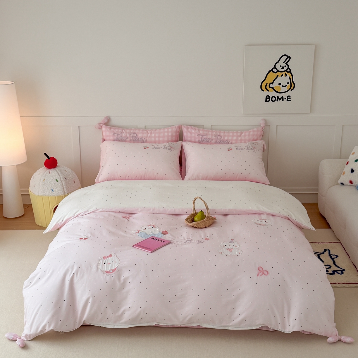 91家纺网 家纺一手货源 找家纺 懒猫家纺 2026新款【童趣系列】全棉纯棉印花刺绣套件【带礼盒】【带图片同款立体蝴蝶结】 小猫晚安曲