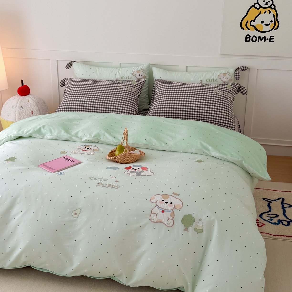 懒猫家纺 2026新款【童趣系列】全棉纯棉印花刺绣套件【带礼盒】【带图片同款立体蝴蝶结】 狗狗的森旅