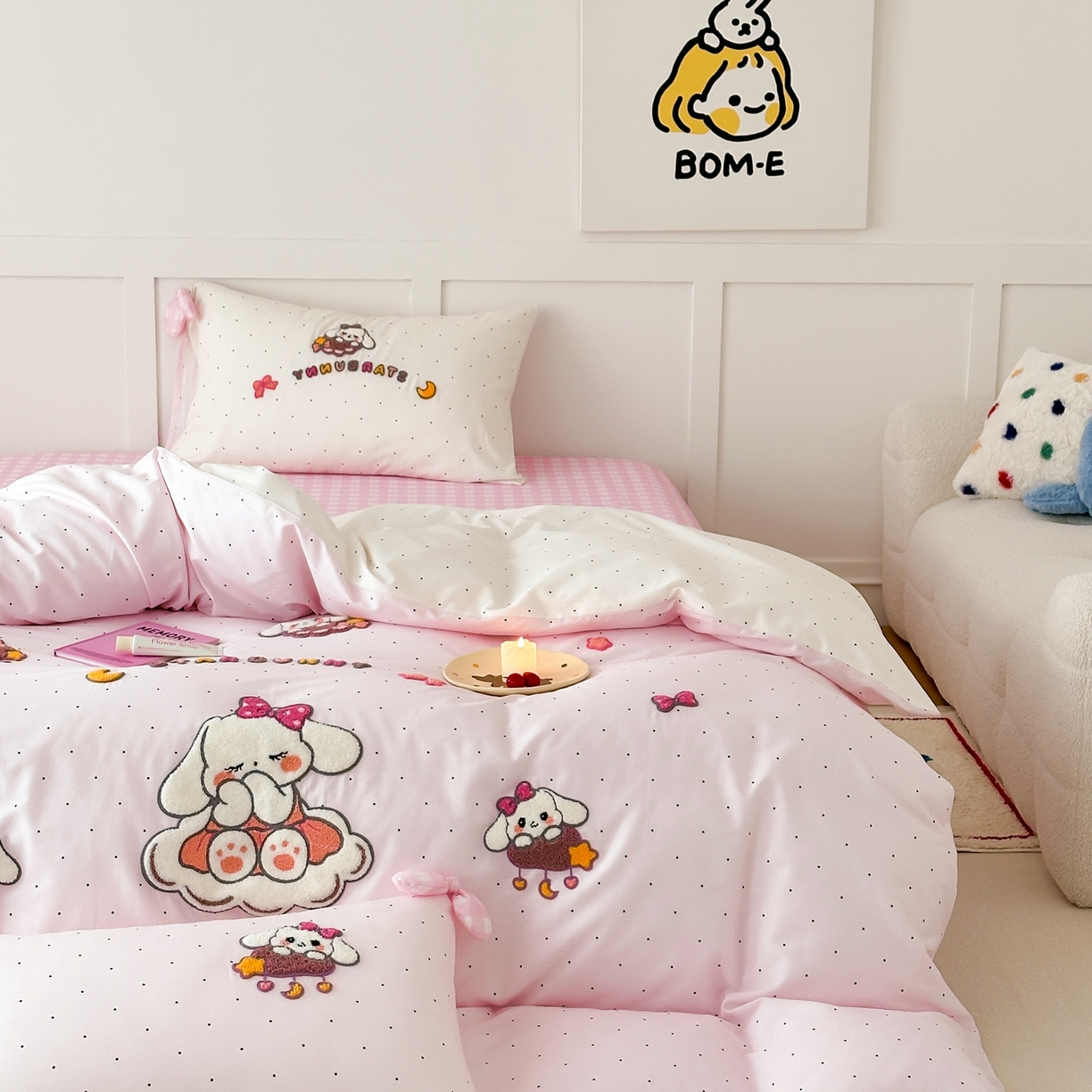 91家纺网 家纺一手货源 找家纺 懒猫家纺 2026新款【童趣系列】全棉纯棉印花刺绣套件【带礼盒】【带图片同款立体蝴蝶结】 兔宝云朵屋