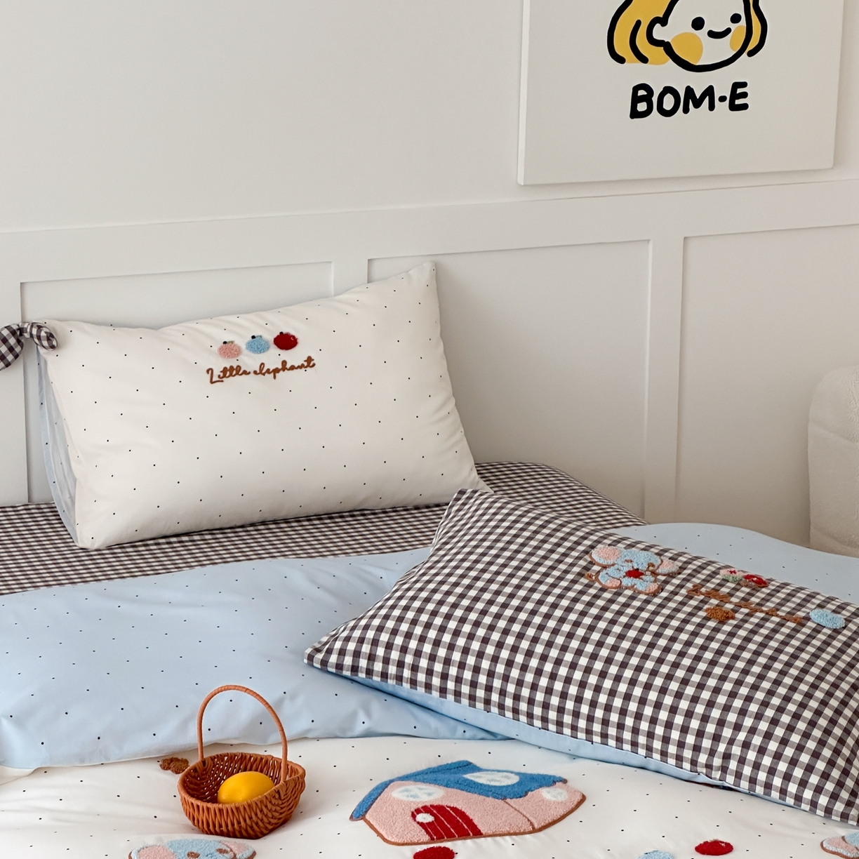 91家纺网 家纺一手货源 找家纺 懒猫家纺 2026新款【童趣系列】全棉纯棉印花刺绣套件【带礼盒】【带图片同款立体蝴蝶结】 小象日记