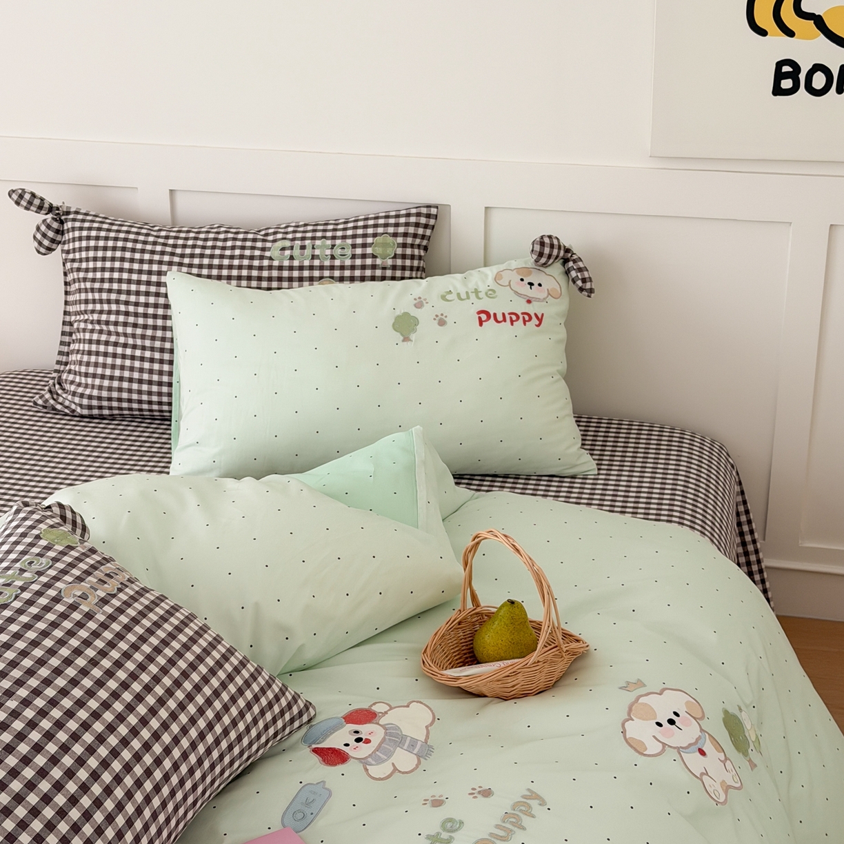 91家纺网 家纺一手货源 找家纺 懒猫家纺 2026新款【童趣系列】全棉纯棉印花刺绣套件【带礼盒】【带图片同款立体蝴蝶结】 狗狗的森旅