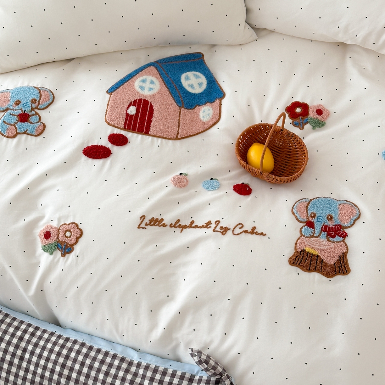 91家纺网 家纺一手货源 找家纺 懒猫家纺 2026新款【童趣系列】全棉纯棉印花刺绣套件【带礼盒】【带图片同款立体蝴蝶结】 小象日记