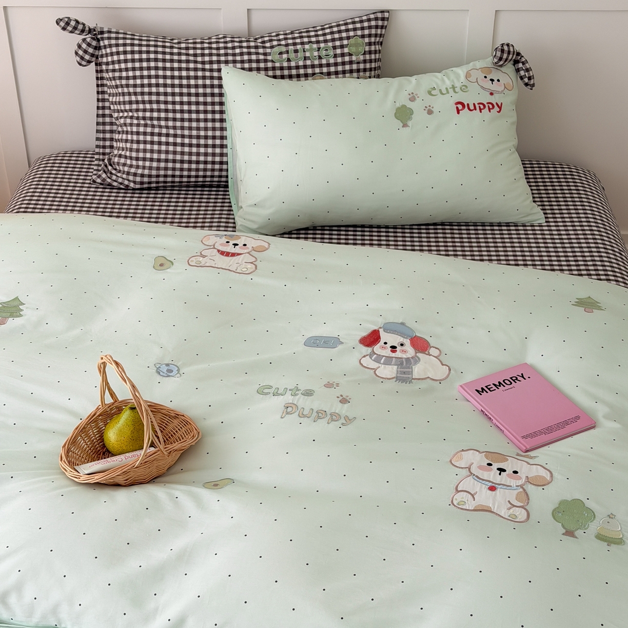 91家纺网 家纺一手货源 找家纺 懒猫家纺 2026新款【童趣系列】全棉纯棉印花刺绣套件【带礼盒】【带图片同款立体蝴蝶结】 狗狗的森旅