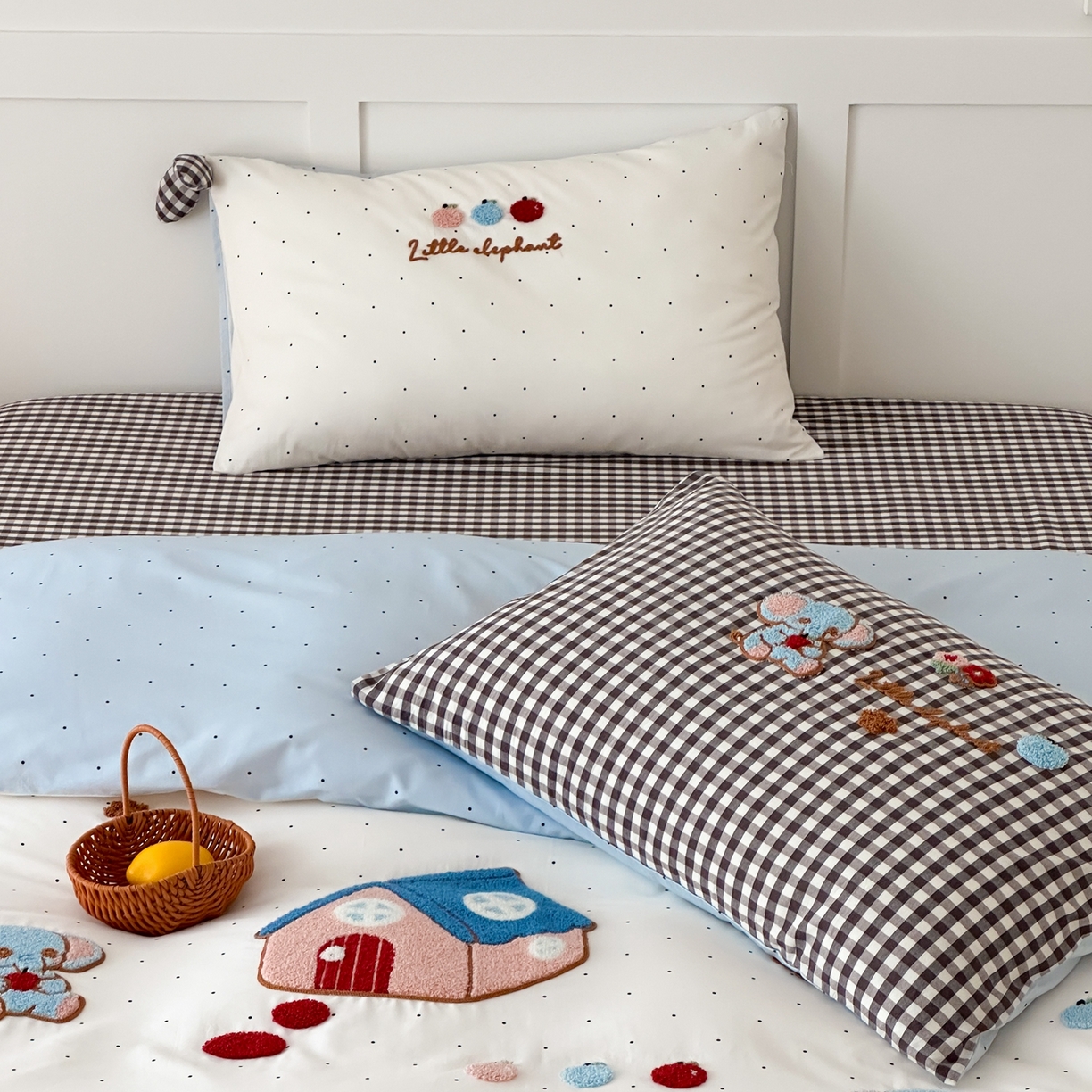 91家纺网 家纺一手货源 找家纺 懒猫家纺 2026新款【童趣系列】全棉纯棉印花刺绣套件【带礼盒】【带图片同款立体蝴蝶结】 小象日记