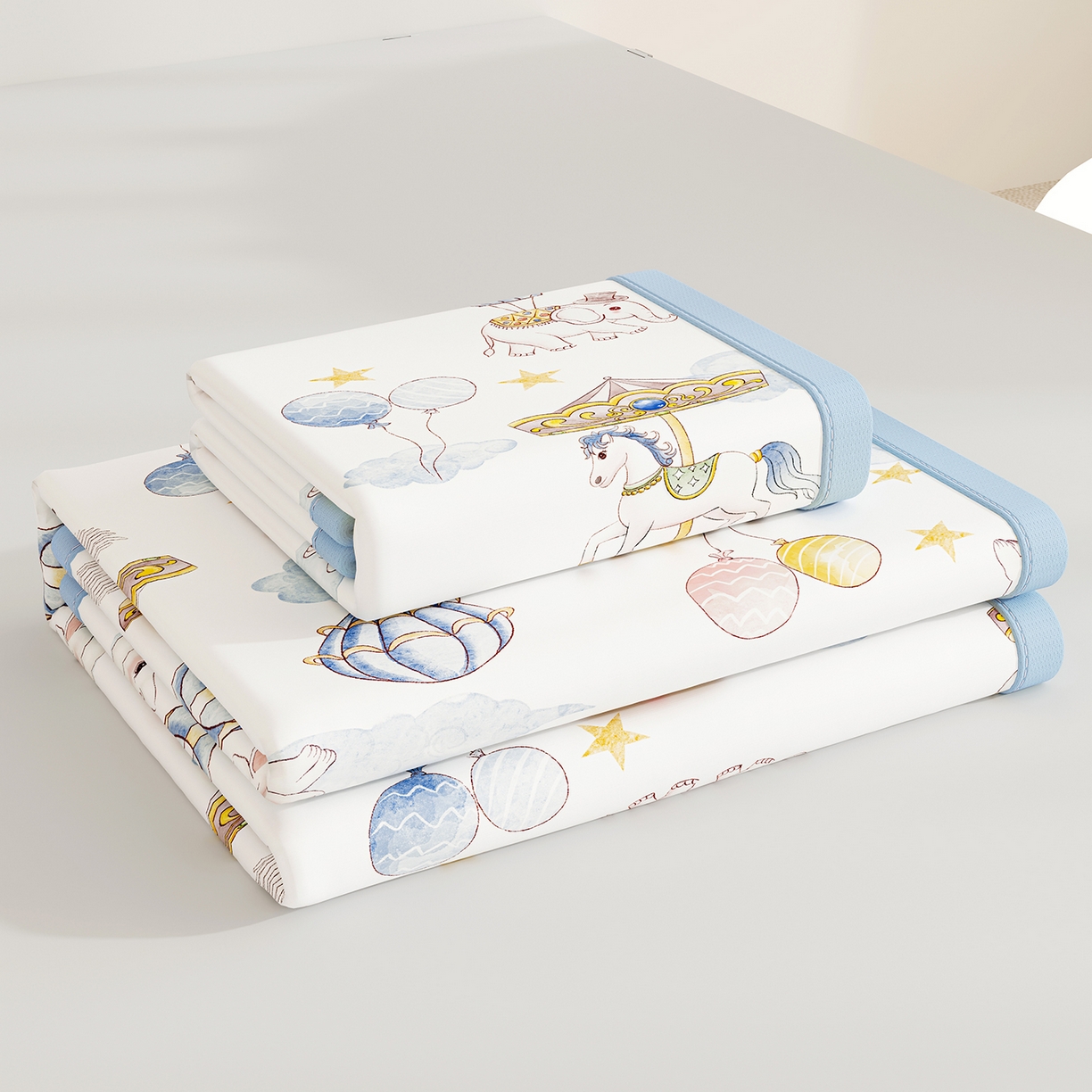 91家纺网 家纺一手货源 找家纺 奇丝雅 2026A类数码印花大版卡通冰丝凉席双人席可机洗学生宿舍空调软席三件套三明治网底 萌象木马