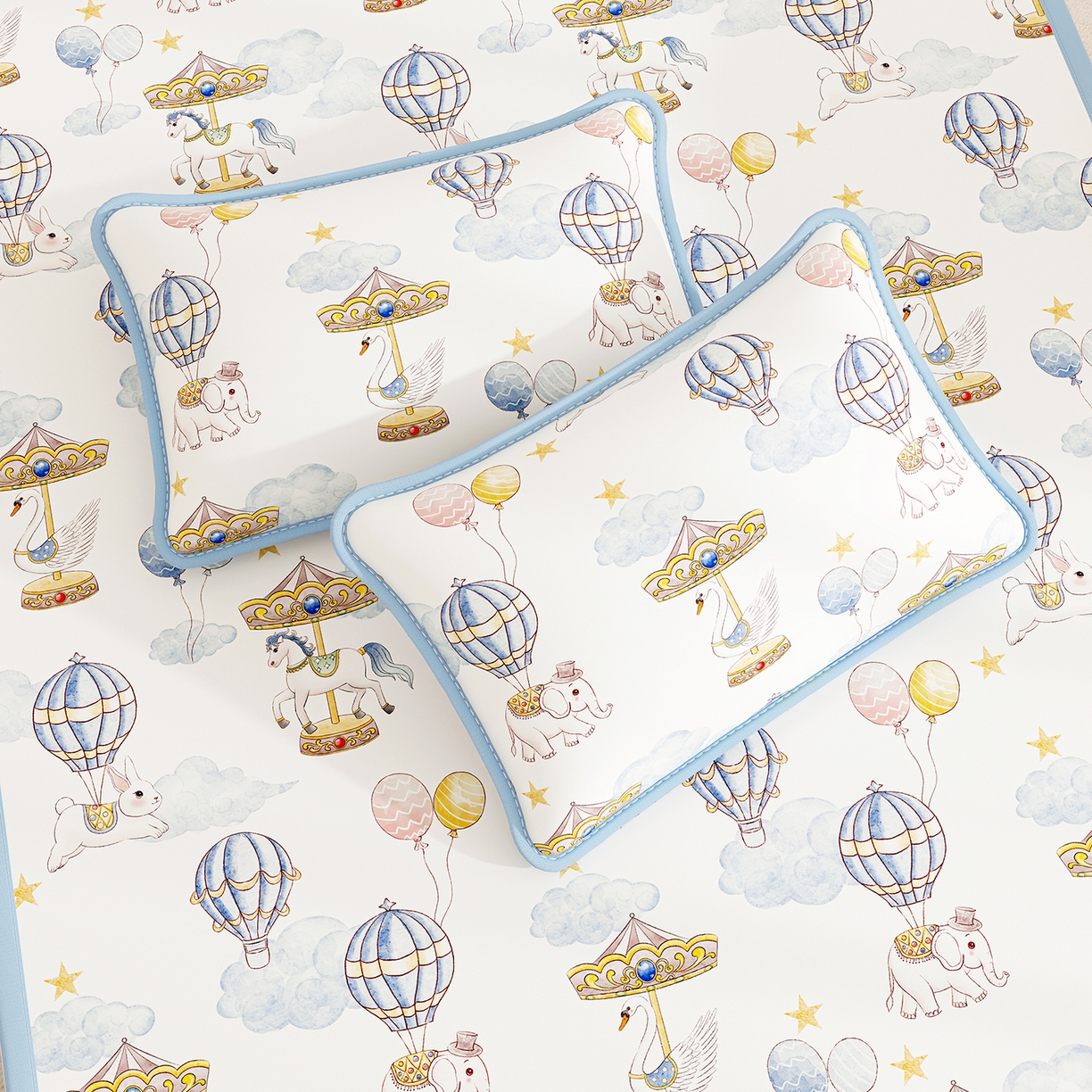 91家纺网 家纺一手货源 找家纺 奇丝雅 2026A类数码印花大版卡通冰丝凉席双人席可机洗学生宿舍空调软席三件套三明治网底 萌象木马