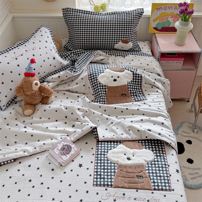 暖生活 2026新款工艺款全棉水洗棉夏被四件套夏凉被空调被 绅士小狗