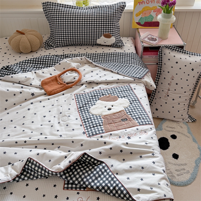 91家纺网 家纺一手货源 找家纺 暖生活 2026新款工艺款全棉水洗棉夏被四件套夏凉被空调被 绅士小狗