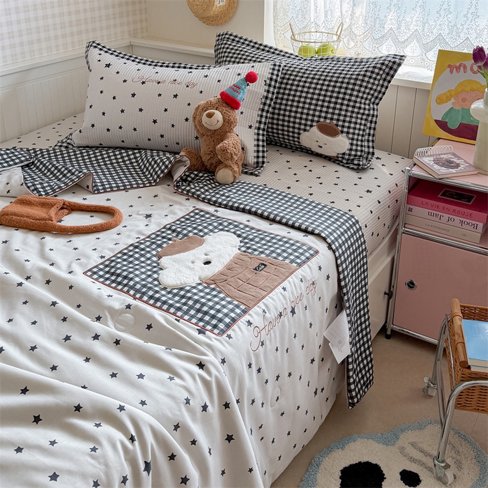 91家纺网 家纺一手货源 找家纺 暖生活 2026新款工艺款全棉水洗棉夏被四件套夏凉被空调被 绅士小狗