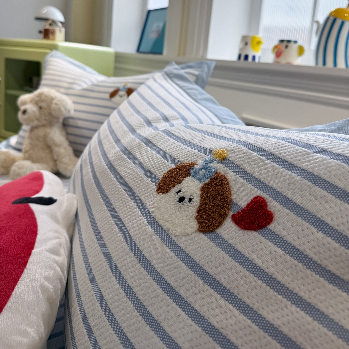 91家纺网 家纺一手货源 找家纺 雅居纺家纺 2026春夏新款PE凉感提花绣花凉席席子 平席-狗狗家族