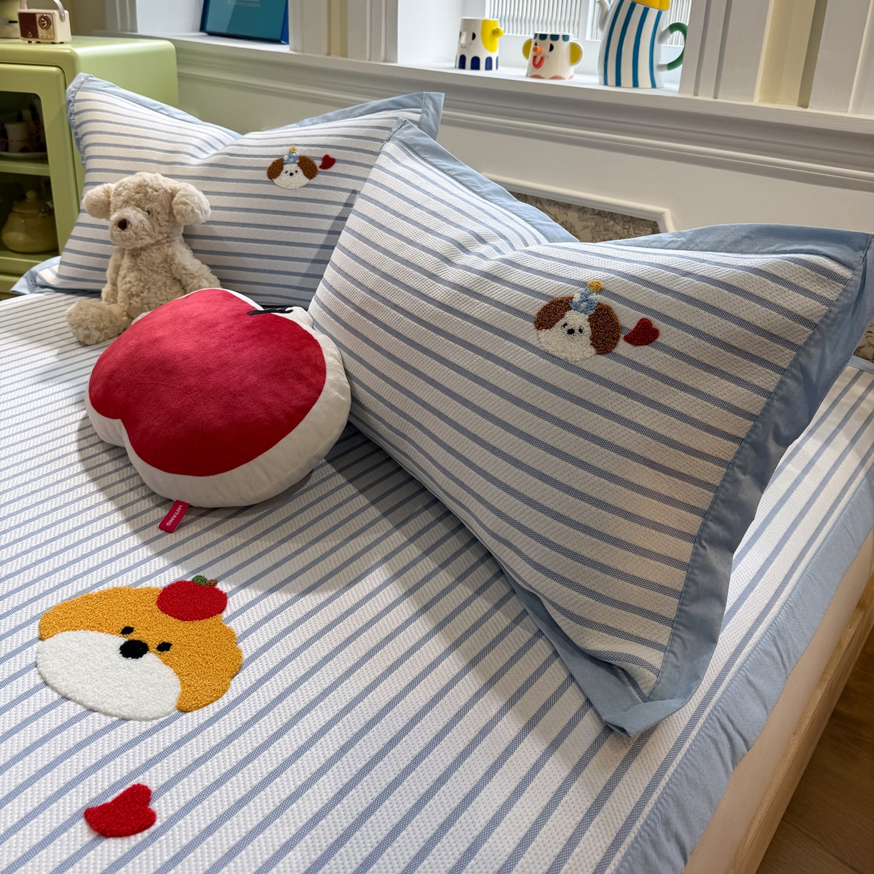 91家纺网 家纺一手货源 找家纺 雅居纺家纺 2026春夏新款PE凉感提花绣花凉席席子 平席-狗狗家族