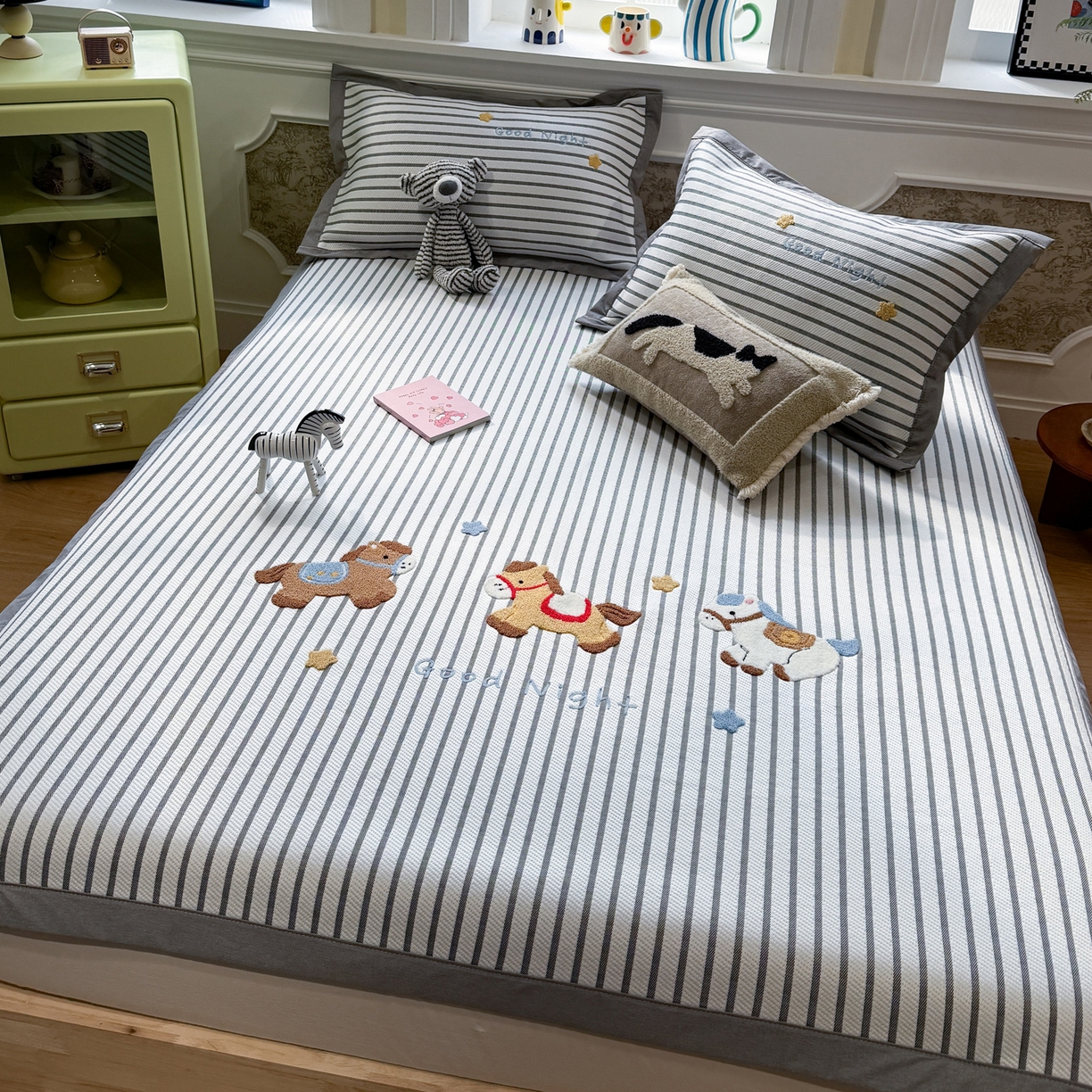 雅居纺家纺 2026春夏新款PE凉感提花绣花凉席席子 平席-马上有钱