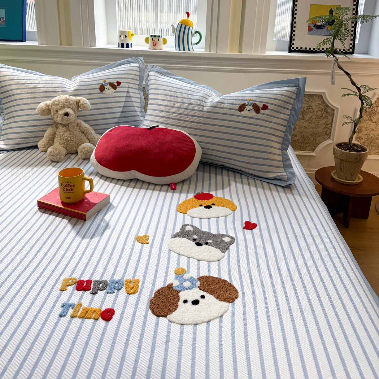 91家纺网 家纺一手货源 找家纺 雅居纺家纺 2026春夏新款PE凉感提花绣花凉席席子 平席-狗狗家族