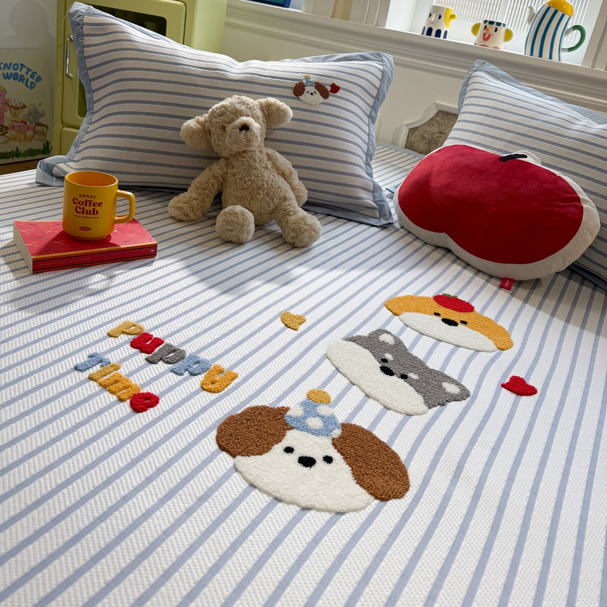 91家纺网 家纺一手货源 找家纺 雅居纺家纺 2026春夏新款PE凉感提花绣花凉席席子 平席-狗狗家族