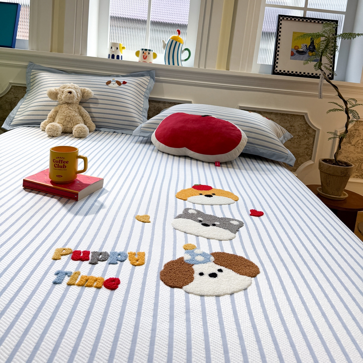 91家纺网 家纺一手货源 找家纺 雅居纺家纺 2026春夏新款PE凉感提花绣花凉席席子 平席-狗狗家族