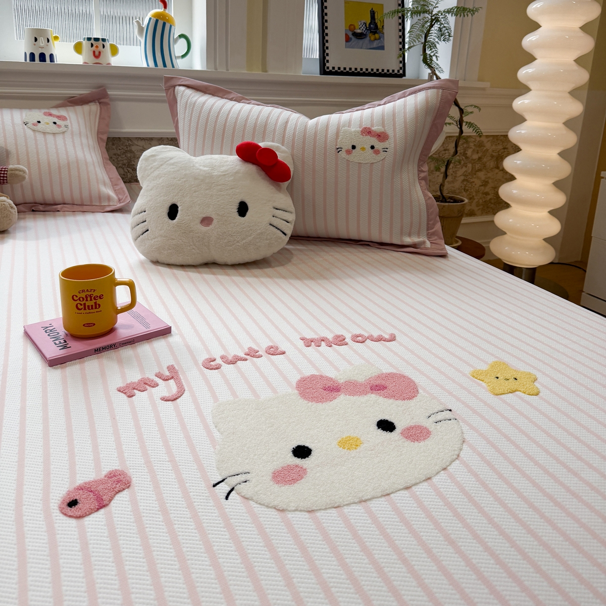 91家纺网 家纺一手货源 找家纺 雅居纺家纺 2026春夏新款PE凉感提花绣花凉席席子 床笠款-爱恋猫咪