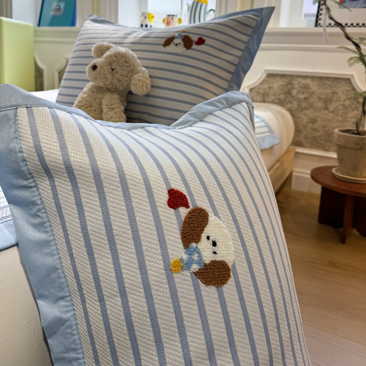 91家纺网 家纺一手货源 找家纺 雅居纺家纺 2026春夏新款PE凉感提花绣花凉席席子 平席-狗狗家族