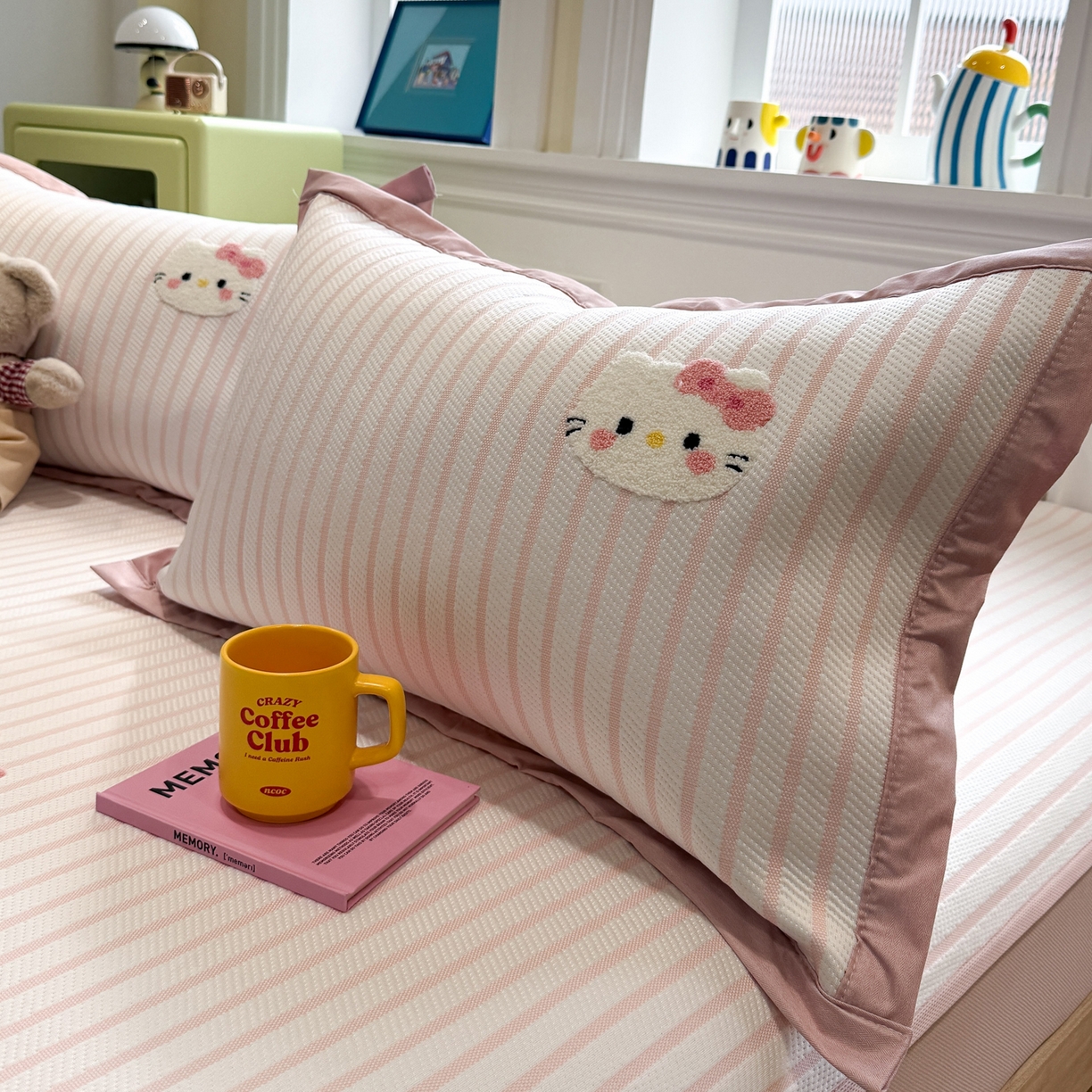 91家纺网 家纺一手货源 找家纺 雅居纺家纺 2026春夏新款PE凉感提花绣花凉席席子 床笠款-爱恋猫咪