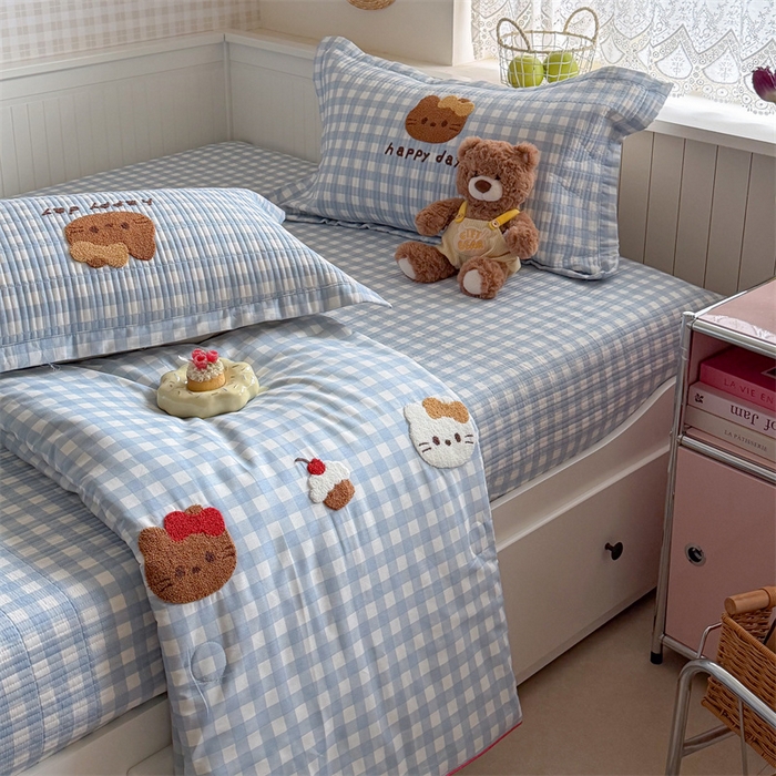 91家纺网 家纺一手货源 找家纺 暖生活 2026新款工艺款全棉水洗棉夏被四件套夏凉被空调被 甜品猫咪