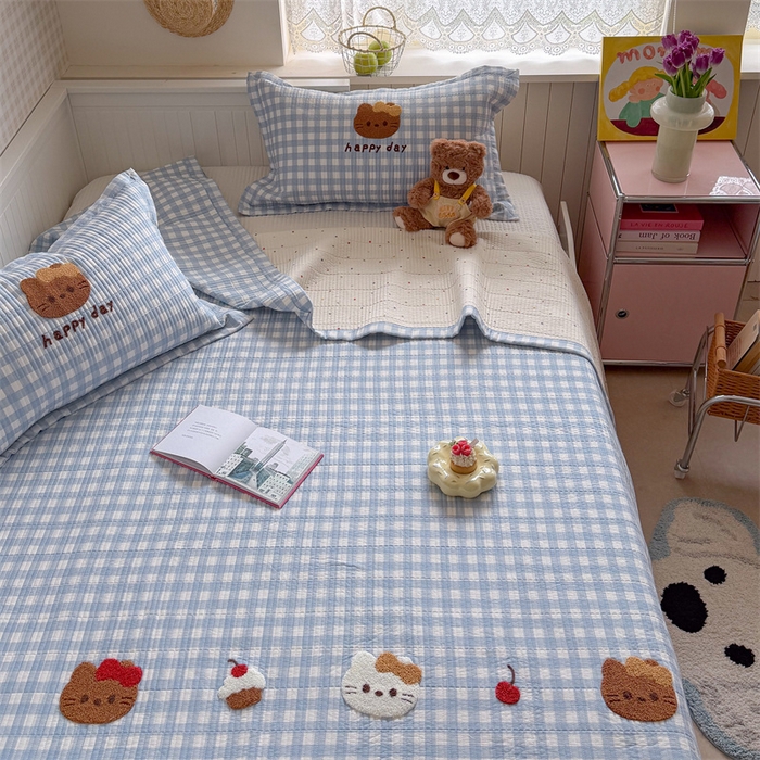 91家纺网 家纺一手货源 找家纺 暖生活 2026新款工艺款全棉水洗棉夏被四件套夏凉被空调被 甜品猫咪