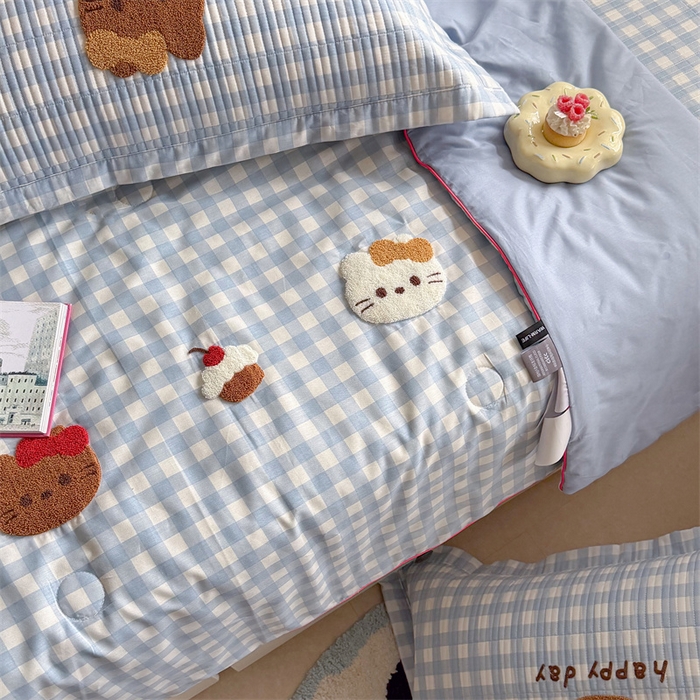 91家纺网 家纺一手货源 找家纺 暖生活 2026新款工艺款全棉水洗棉夏被四件套夏凉被空调被 甜品猫咪