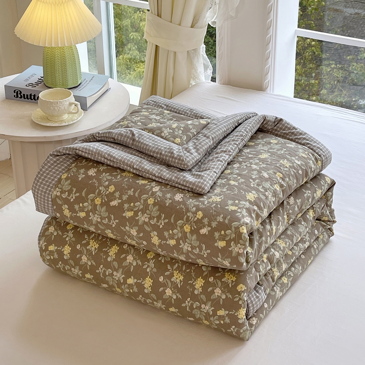 91家纺网 家纺一手货源 找家纺 （总）宝士康家纺 2026新款抗菌亲肤棉田园碎花格子单夏被/夏被四件套