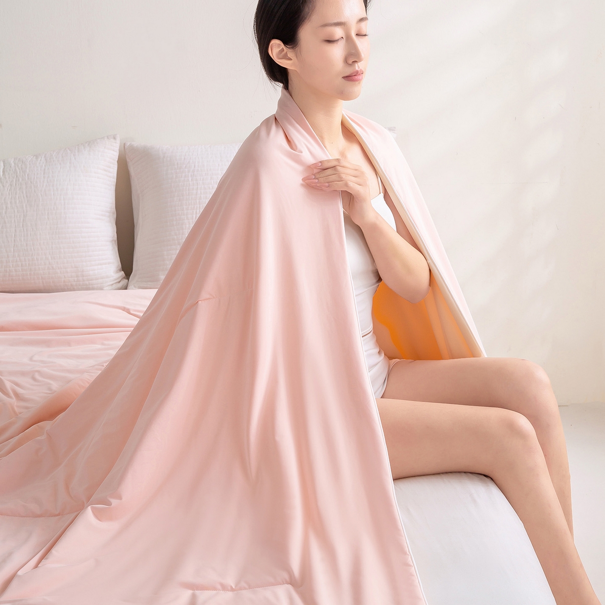 91家纺网 家纺一手货源 找家纺 眠势力 2026新款锦氨凉感夏被空调被夏凉被 桃屿粉