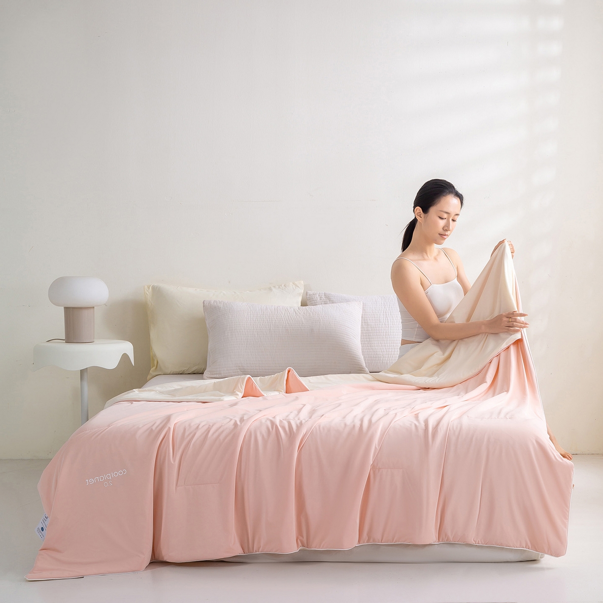 91家纺网 家纺一手货源 找家纺 眠势力 2026新款锦氨凉感夏被空调被夏凉被 桃屿粉