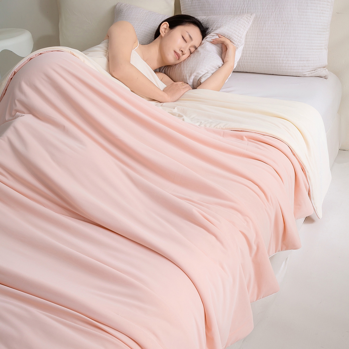 91家纺网 家纺一手货源 找家纺 眠势力 2026新款锦氨凉感夏被空调被夏凉被 桃屿粉