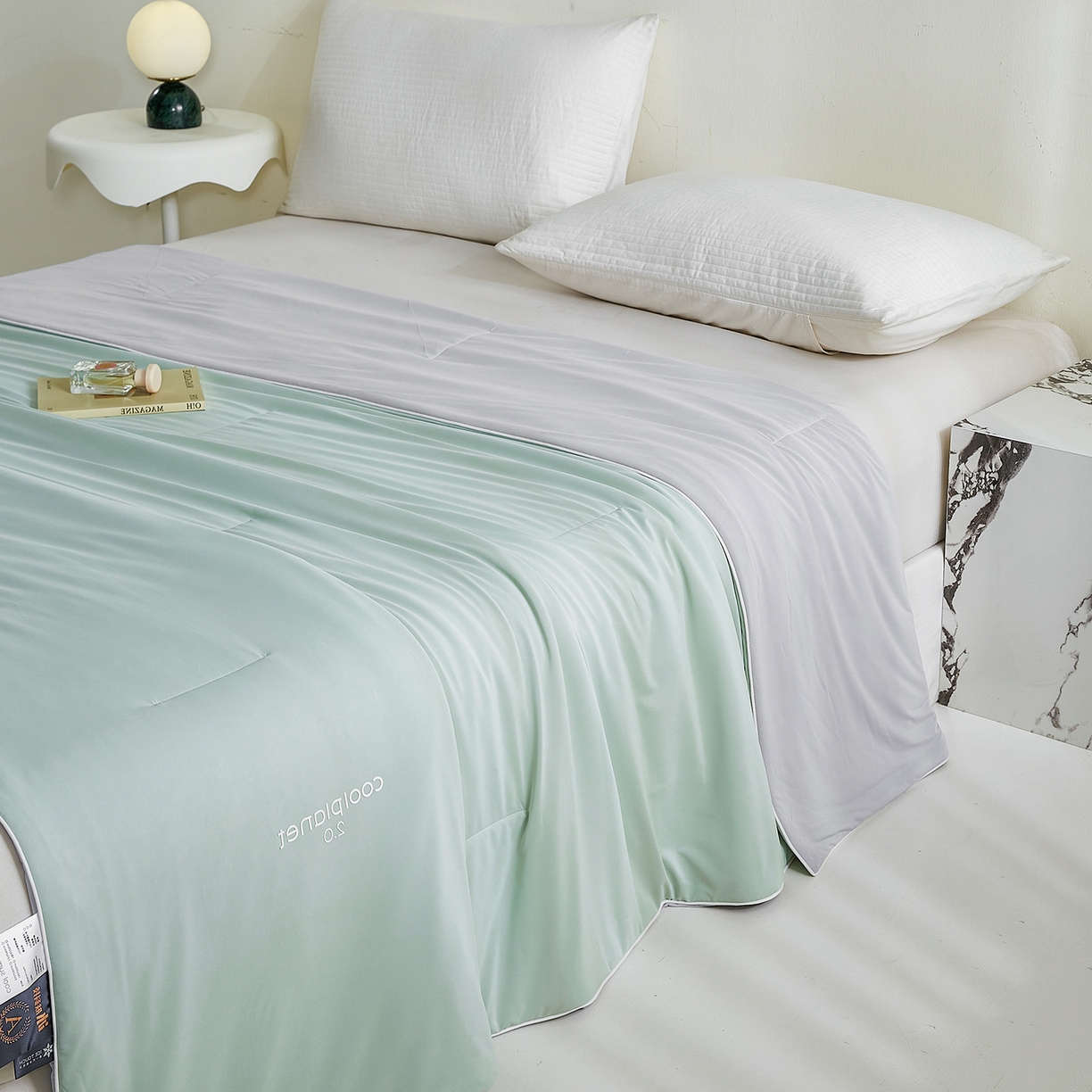 91家纺网 家纺一手货源 找家纺 眠势力 2026新款锦氨凉感夏被空调被夏凉被 水漾绿