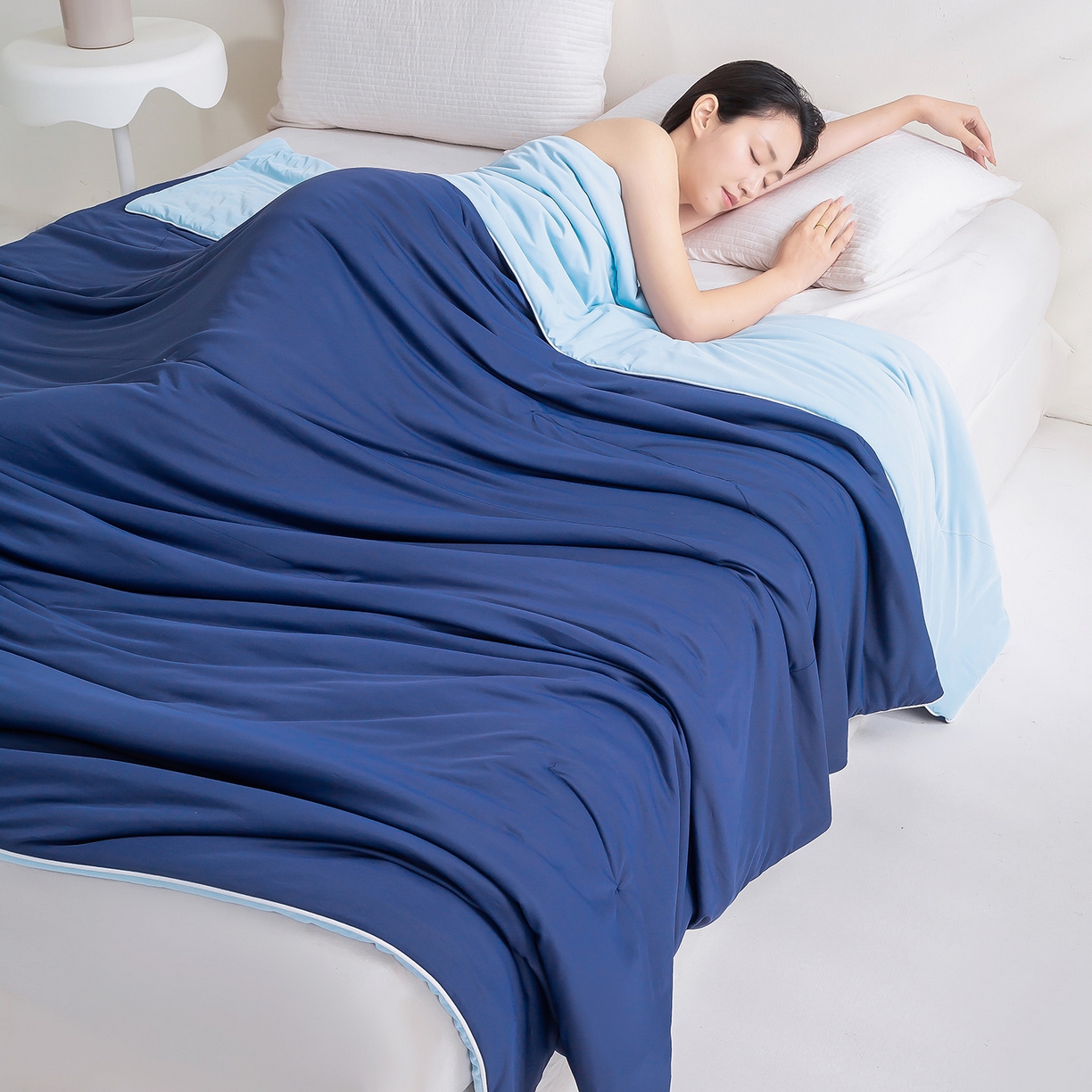 91家纺网 家纺一手货源 找家纺 眠势力 2026新款锦氨凉感夏被空调被夏凉被 深睡蓝