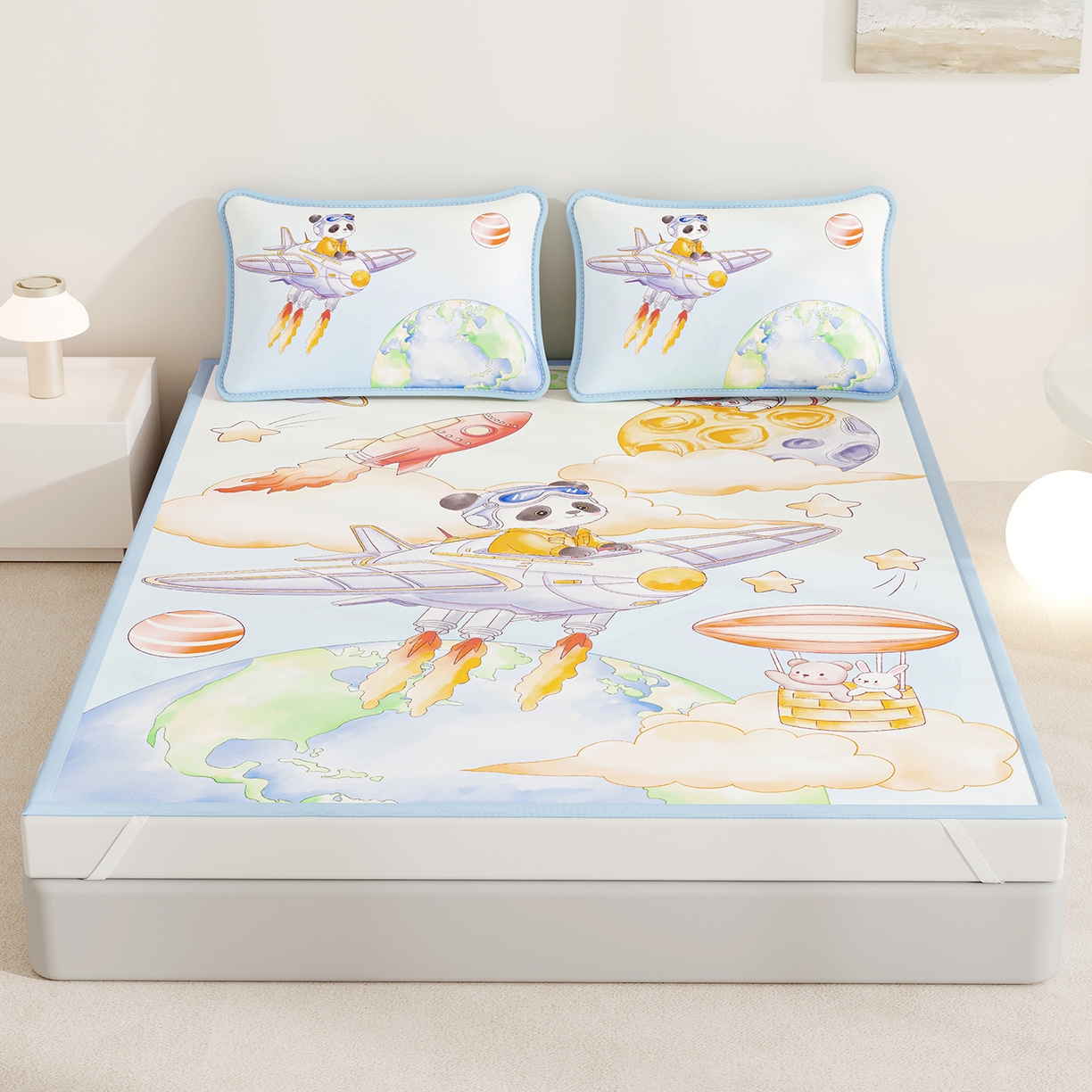 奇丝雅 2026A类数码印花大版卡通冰丝凉席双人席可机洗学生宿舍空调软席三件套三明治网底 星际漫游