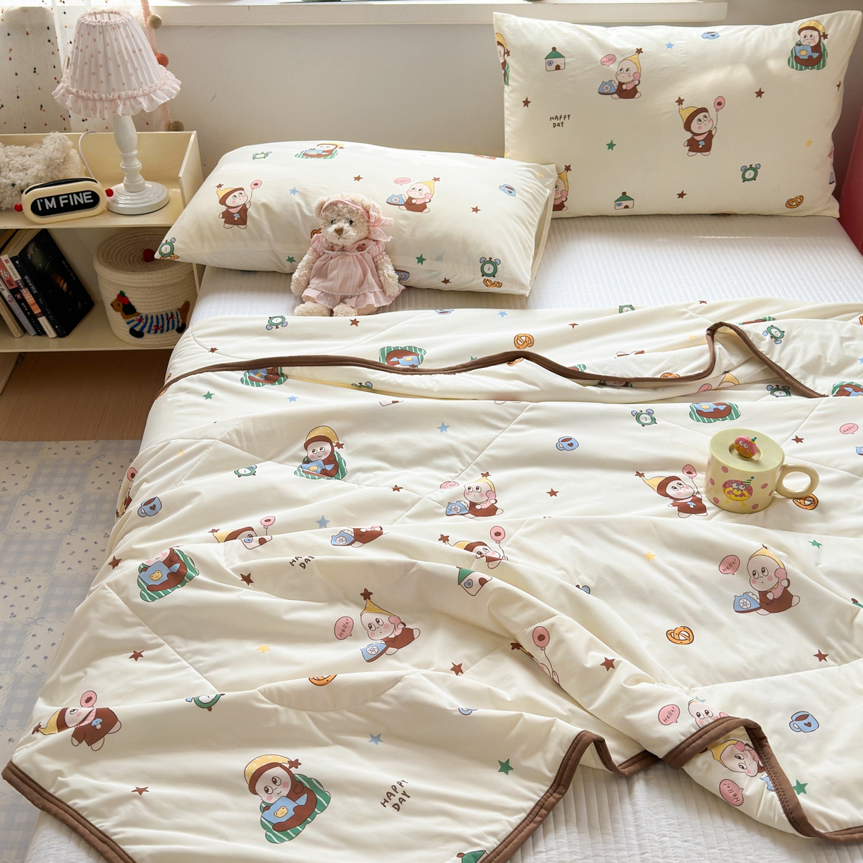 91家纺网 家纺一手货源 找家纺 希诺家居 2026春夏新款仿锦氨小冰皮凉感夏被空调被 气球星宝宝