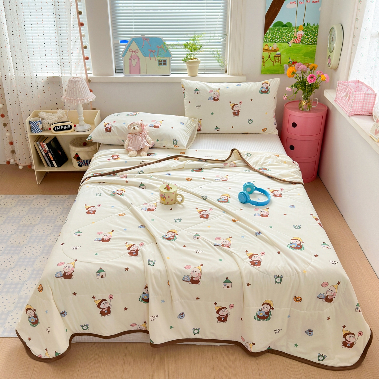 91家纺网 家纺一手货源 找家纺 希诺家居 2026春夏新款仿锦氨小冰皮凉感夏被空调被 气球星宝宝