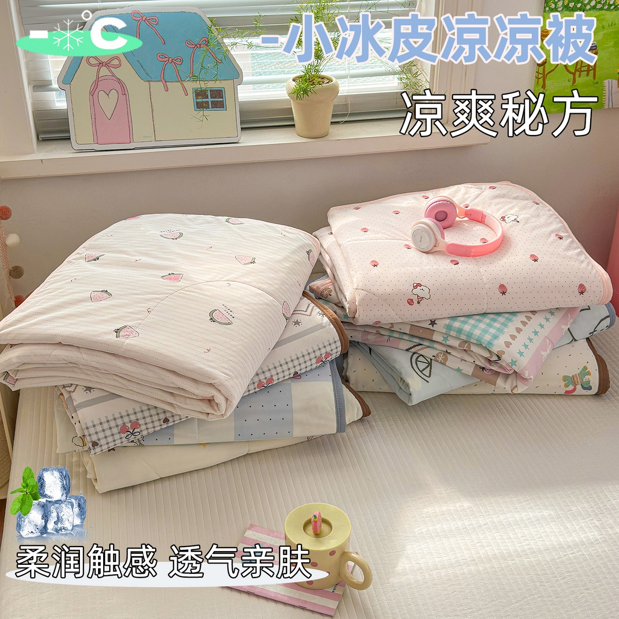 91家纺网 家纺一手货源 找家纺 希诺家居 2026春夏新款仿锦氨小冰皮凉感夏被空调被 组合图 仅供参考