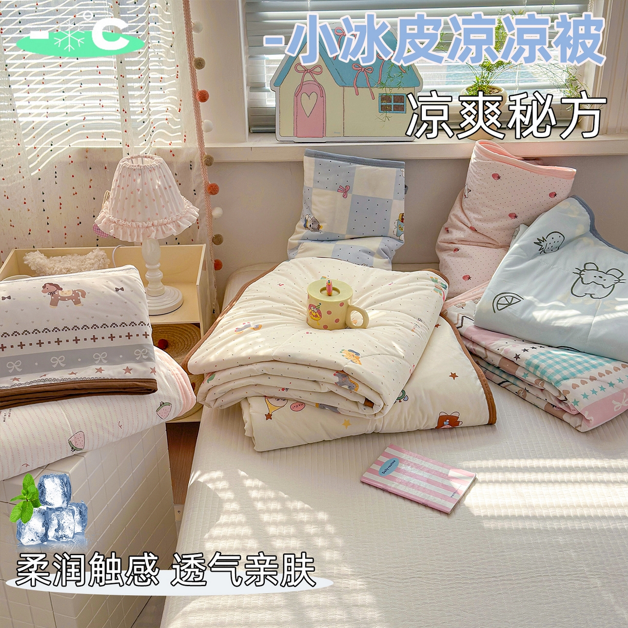 91家纺网 家纺一手货源 找家纺 希诺家居 2026春夏新款仿锦氨小冰皮凉感夏被空调被 组合图 仅供参考