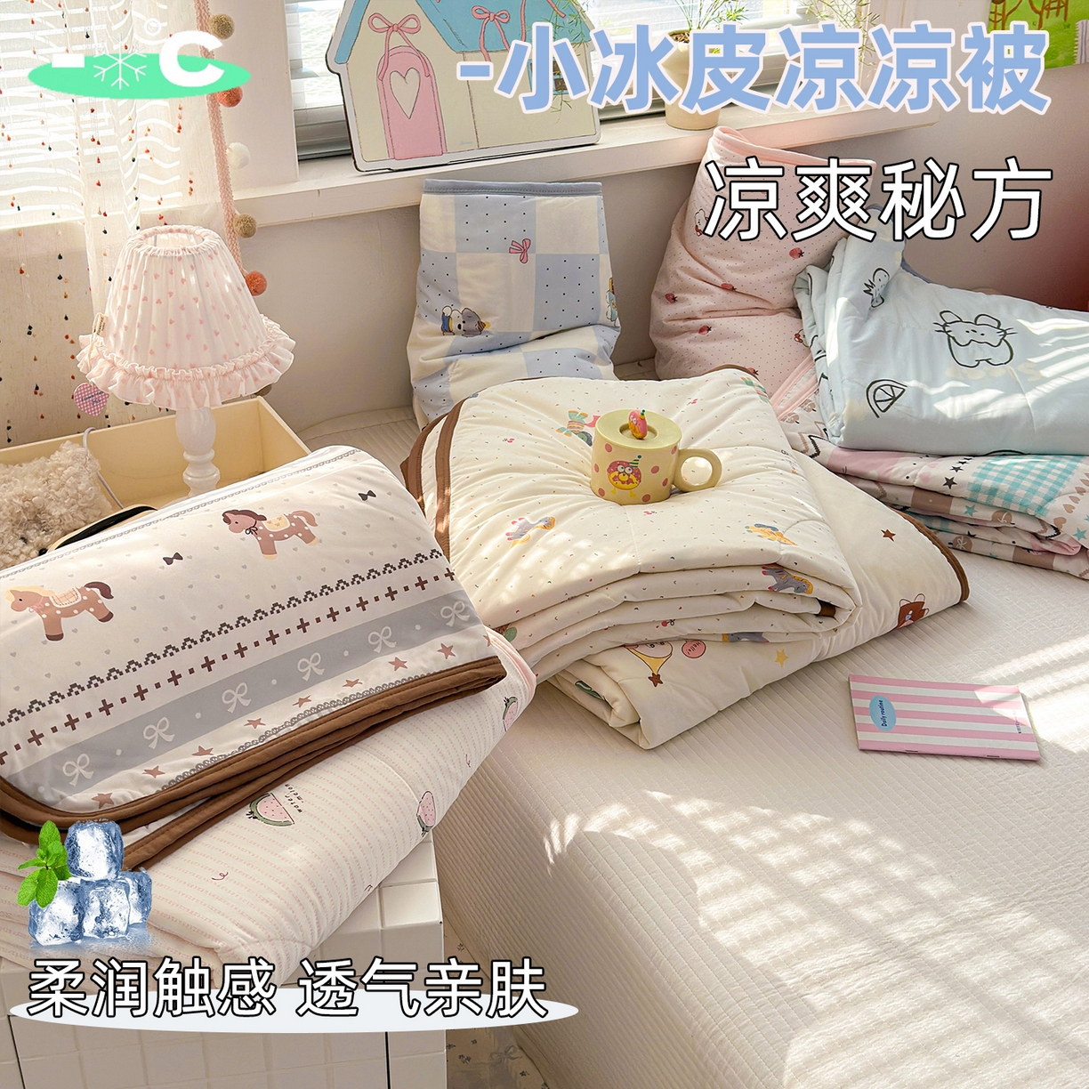 91家纺网 家纺一手货源 找家纺 希诺家居 2026春夏新款仿锦氨小冰皮凉感夏被空调被 组合图 仅供参考