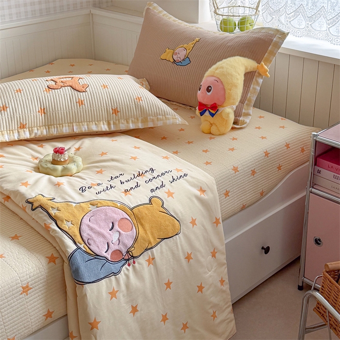 91家纺网 家纺一手货源 找家纺 暖生活 2026新款工艺款全棉水洗棉夏被四件套夏凉被空调被 晚安星星