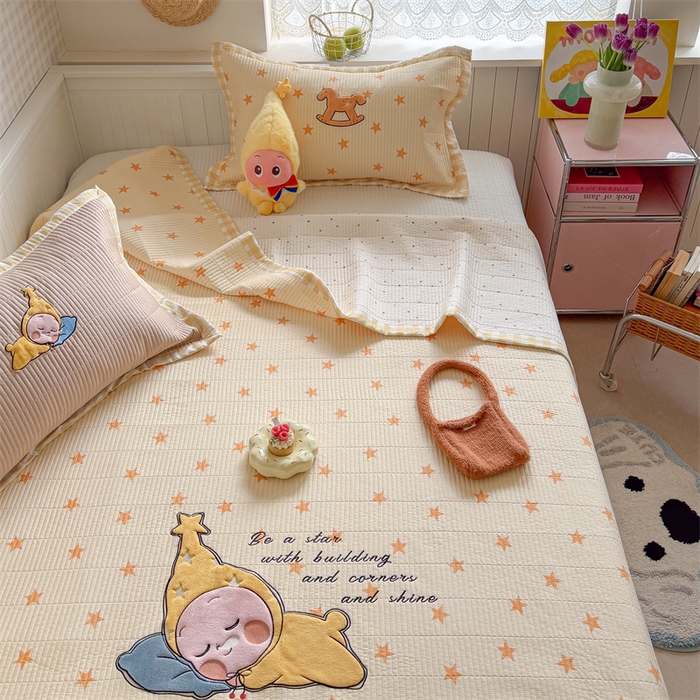 91家纺网 家纺一手货源 找家纺 暖生活 2026新款工艺款全棉水洗棉夏被四件套夏凉被空调被 晚安星星