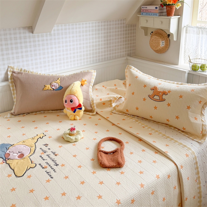 91家纺网 家纺一手货源 找家纺 暖生活 2026新款工艺款全棉水洗棉夏被四件套夏凉被空调被 晚安星星