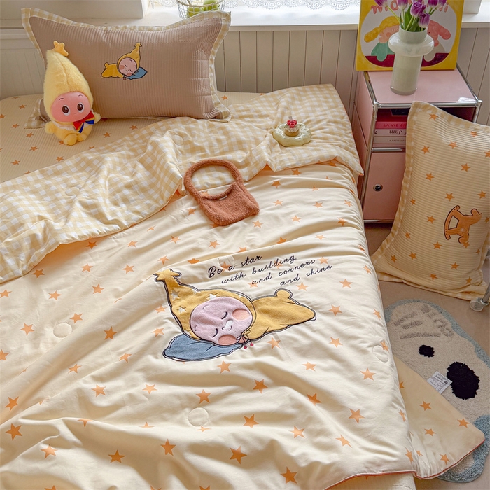 91家纺网 家纺一手货源 找家纺 暖生活 2026新款工艺款全棉水洗棉夏被四件套夏凉被空调被 晚安星星