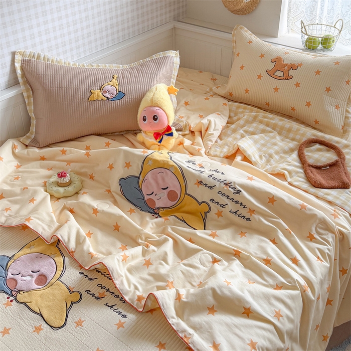 91家纺网 家纺一手货源 找家纺 暖生活 2026新款工艺款全棉水洗棉夏被四件套夏凉被空调被 晚安星星