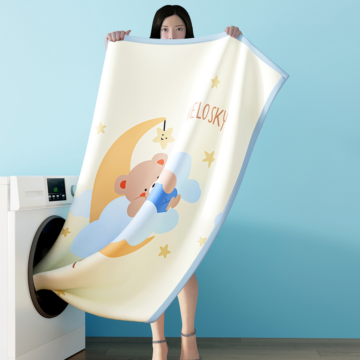 91家纺网 家纺一手货源 找家纺 奇丝雅 2026A类数码印花大版卡通冰丝凉席双人席可机洗学生宿舍空调软席三件套三明治网底 月亮熊