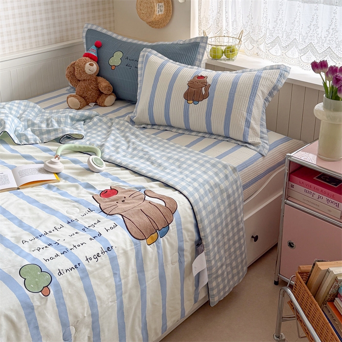 91家纺网 家纺一手货源 找家纺 暖生活 2026新款工艺款全棉水洗棉夏被四件套夏凉被空调被 小树喵