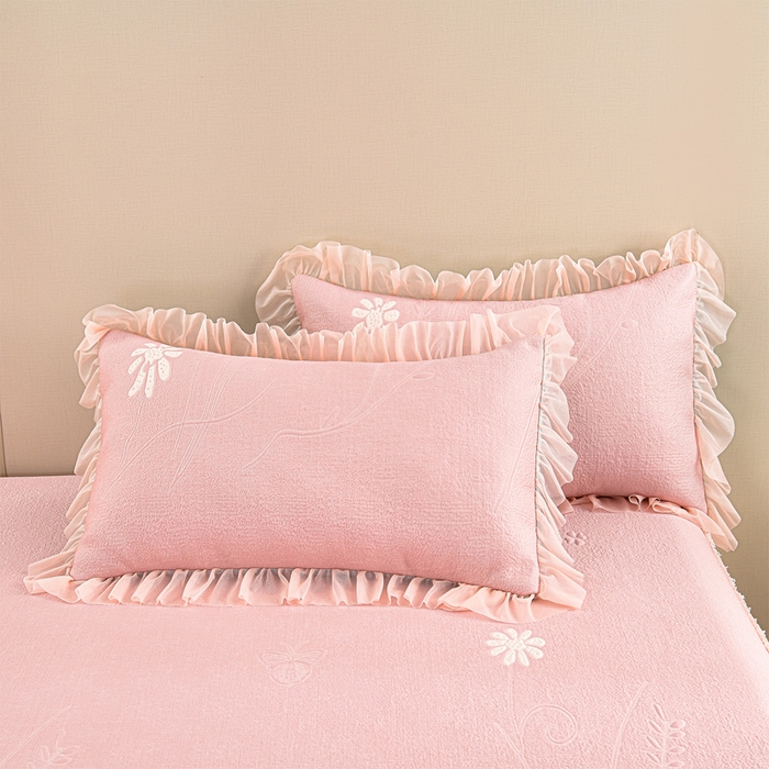 91家纺网 家纺一手货源 找家纺 （总）畅畅家纺 2026新款提花面料530克PE凉感因子冰豆豆凉席床裙三件套