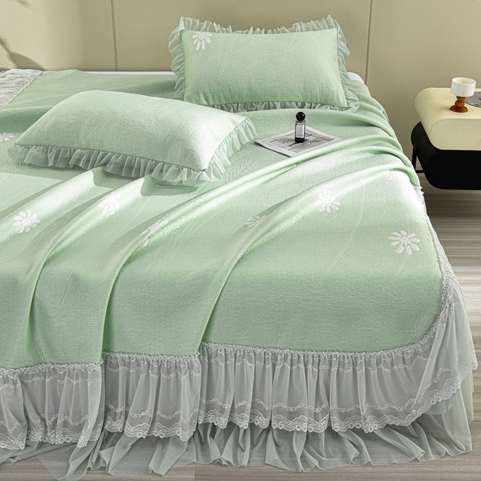 畅畅家纺 2026新款提花面料530克PE凉感因子冰豆豆凉席床裙三件套 漫花-绿