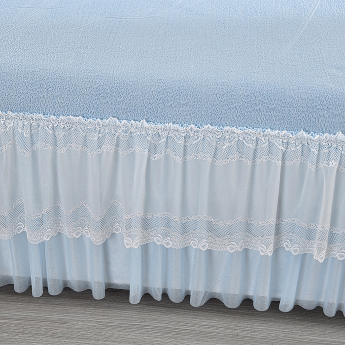 91家纺网 家纺一手货源 找家纺 畅畅家纺 2026新款提花面料530克PE凉感因子冰豆豆凉席床裙三件套 漫花-蓝